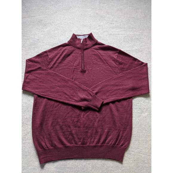 Neiman Marcus Merino Wool Sweater Mens Size XL Red 1/4 Zip Mock Neck Pullover - Picture 1 of 6